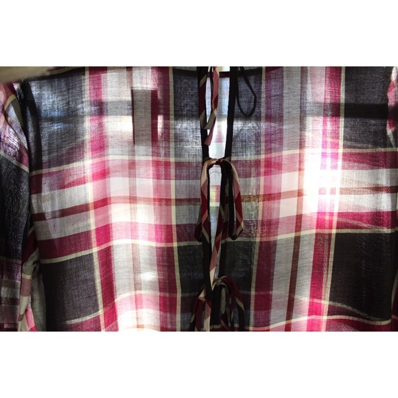 Ann Taylor LOFT Plaid NWT Semi-Sheer Red Plaid Tie Back Tunic Small - Picture 10 of 11